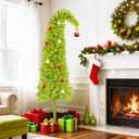 HMASYO 5ft Whimsical Artificial Christmas Tree with 150 LED Timer Lights, Lime Green Bendable Christmas Tree with Ball Ornaments & Metal Base Holiday Decor for Home, Office, Party, Easy Assembly