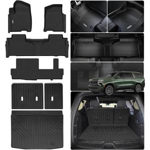 Floor Mats & Trunk Mat & Backrest Mat for 2021-2025 Chevy Chevrolet Suburban 8 Seats Accessories-2 Row Bench Seat/GMC Yukon XL/Cadillac Escalade esv (Non Short) Car Floor Liners