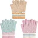 MIG4U Kids Winter Gloves 3 Pairs Warm Fuzzy Gloves, Soft Thermal Mittens for Cold Weather, Unisex Thick Cozy Gloves (Large,Retro Stripe)