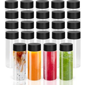 24 Pcs Clear Plastic Bottles Empty Sensory Bottles with Caps,12 Oz/ 350 ml PET Plastic Juice Reusable Leakproof Drink Container Bulk for Juice Milk (Black Lid)