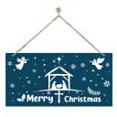 Merry Christmas Wooden Sign, Nativity Scene with Angels, Religious Christmas Wall Hanging Decoration for Indoor Outdoor Holiday Home Living Room Bedroom 7x14 Inches
