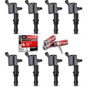 MAS Set of 8 Ignition Coils Pack Straight Boot & Motorcraft Spark plug SP546 SP515 Compatible with Ford F150 F250 F350 Super Duty Expedition Lincoln Navigator V8 5.4l Replacement for DG511 FD508