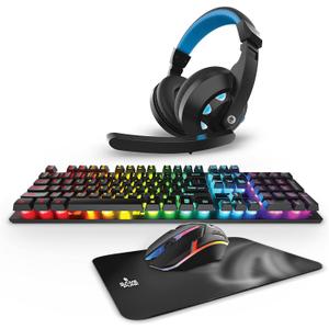 Game Punk 4-Piece PC Gaming Bundle with RGB Backlit Keyboard, Wireless LED Mouse, Mouse Pad, and Light-Up Gaming Headset with Microphone, Ergonomic Gamer Accessories, Compatible with PC and Console