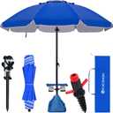 HOMEDEMO 8FT Large Beach Umbrella with Weight Bag & Sand Anchor, Outdoor Umbrellas with Adjustable Aluminum Pole and Table, Heavy Duty Windproof & UPF 50+