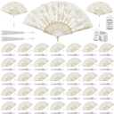 100 Pieces Rose Lace Floral Folding Hand Fans Chinese Retro Folding Fan White Hand Fans for Wedding Guests Women Foldable Handheld Bridal Dancing Props with Organza Bags Tassels Tags for Party Favors
