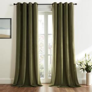 Topfinel Olive Green Velvet Blackout Curtains 84 Inches Long,Soundproof Room Darkening Dark Green Thermal Insulated Boho Elegant Moody Grommet Curtains for Living Room Bedroom 2 Panels