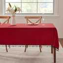 Alsoo Textured Tablecloths for Rectangle Tables Heavy Duty Linen Style Table Cloth Spill Proof Valentines Day Table Cover with Black Tassel for Kitchen Dining Holiday, Red, 55" x 90"