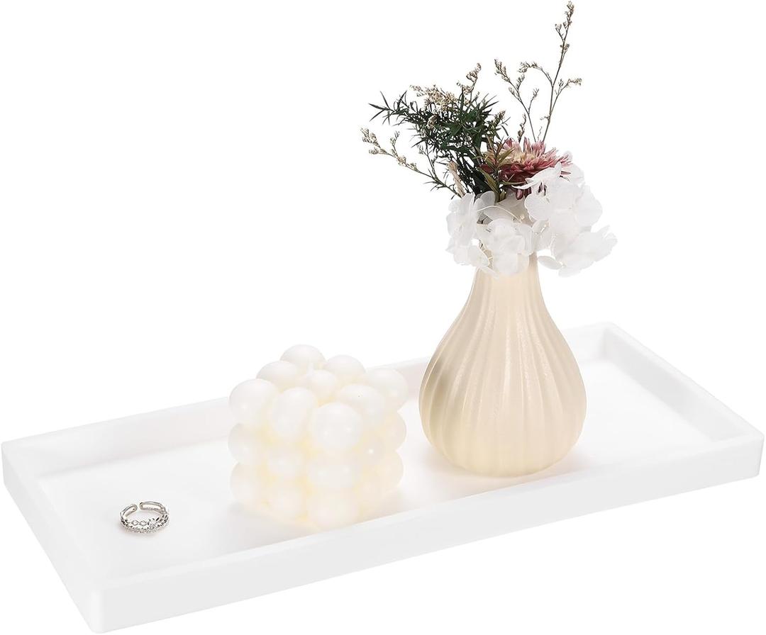 uxcell Silicone Bathroom Tray, 11.8" x 4.9" Rectangular Vanity Tray for Dresser Top, Toilet, Small Tray for Soap Dispenser Lotion Bottles Perfume Jewelry Candle, White