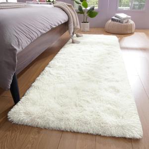 YJ.GWL Fluffy Runner Rugs for Bedroom Living Room Soft Shag Rug 2x6 Feet, Cream Plush Carpet Non Slip for Nursery Dorm, Fuzzy Bedside Rug for Kids Boys Room Home Decor