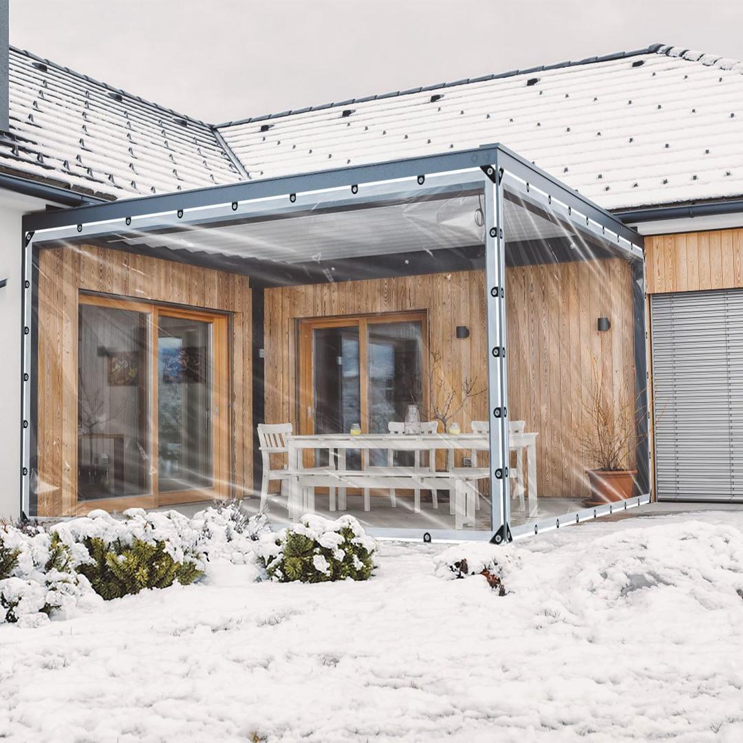 13x16ft Clear Waterproof Tarp with Grommets, Upgraded Edge Heat Fused Tear Resistant Clear Heavy Duty Tarps for Patio Fencing, Rain, Wind, Cold, Chicken Coops, and MoreWindproof Rope+Tie-Downs