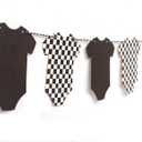Checkered Bodysuit Baby Shower Banner - Race Car Boy Baby Shower Banner,Little Dude On The Way Decor,Racing Car Onesie Garland(black)