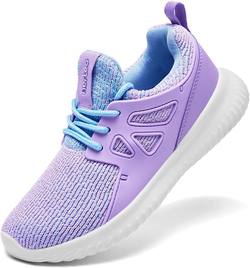 nerteo Girls Shoes Slip on Boys Kids Sneakers Lightweight Tennis Running Walking Gym Fashion Shoes for Little Kid/Big Kid (Purple, XS)