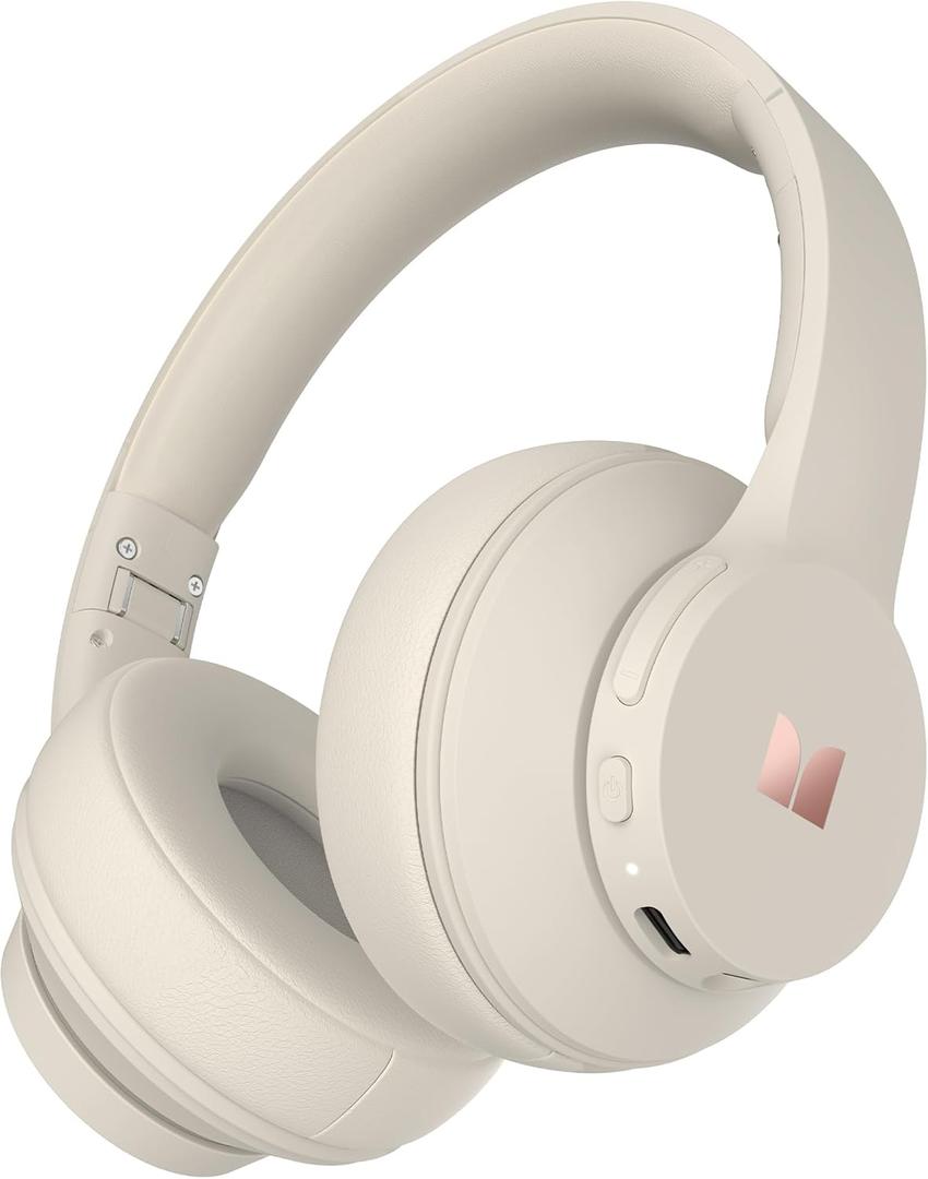 Monster Mission 100 Bluetooth Headphones, On Ear Headphones with Immersive Bass, Crystal Clear Call, 40H Playtime, Bluetooth 5.4, Comfortable Fit Wireless Headset for Travel Work (White)