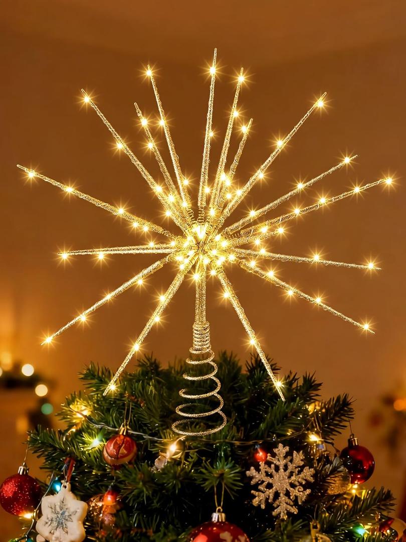 Meonum 14.5in Christmas Tree Topper with LED Light - 19 of 76 Lights Twinkle, Christmas Star Tree Topper for Holiday Decor, Universal Size, Lightweight and Easy to Install(Golden, 14.5inch)