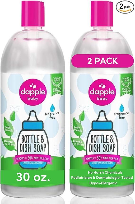 Dapple Baby Bottle Soap, Hypoallergenic Dish Soap for Baby Bottles, Powered by Plants, Fragrance Free, 30 Fl Oz Refill (Pack of 2)