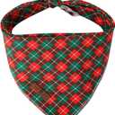 Lionet Paws Cotton Christmas Dog Bandanas,Red Green Grid Comfortable Dog Bandana Bibs Scarf Dogs Kerchief,Autumn Scarves for Small Medium Dogs Pets (Small (Pack of 1))
