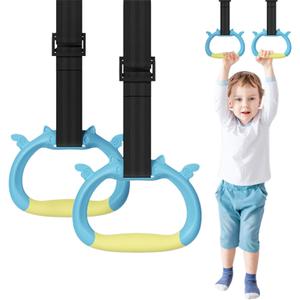 Gymnastics Rings,Kids Playground Home Exercise Gym Equipment, Children's Adjustable Strap Strength Training Rings(Blue)