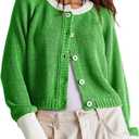 UNCLECAT Women's Cropped Cardigan Sweaters Fall Long Sleeve Open Front Cardigans Button Down Color Block Knit Outwear Coats (Green, S)
