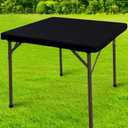 homing Square Table Cloth Cover, Waterproof Polyester Elastic Fitted Tablecloth, Washable Table Protector for Picnic, Camping, Outdoor (Black, 34" x 34")