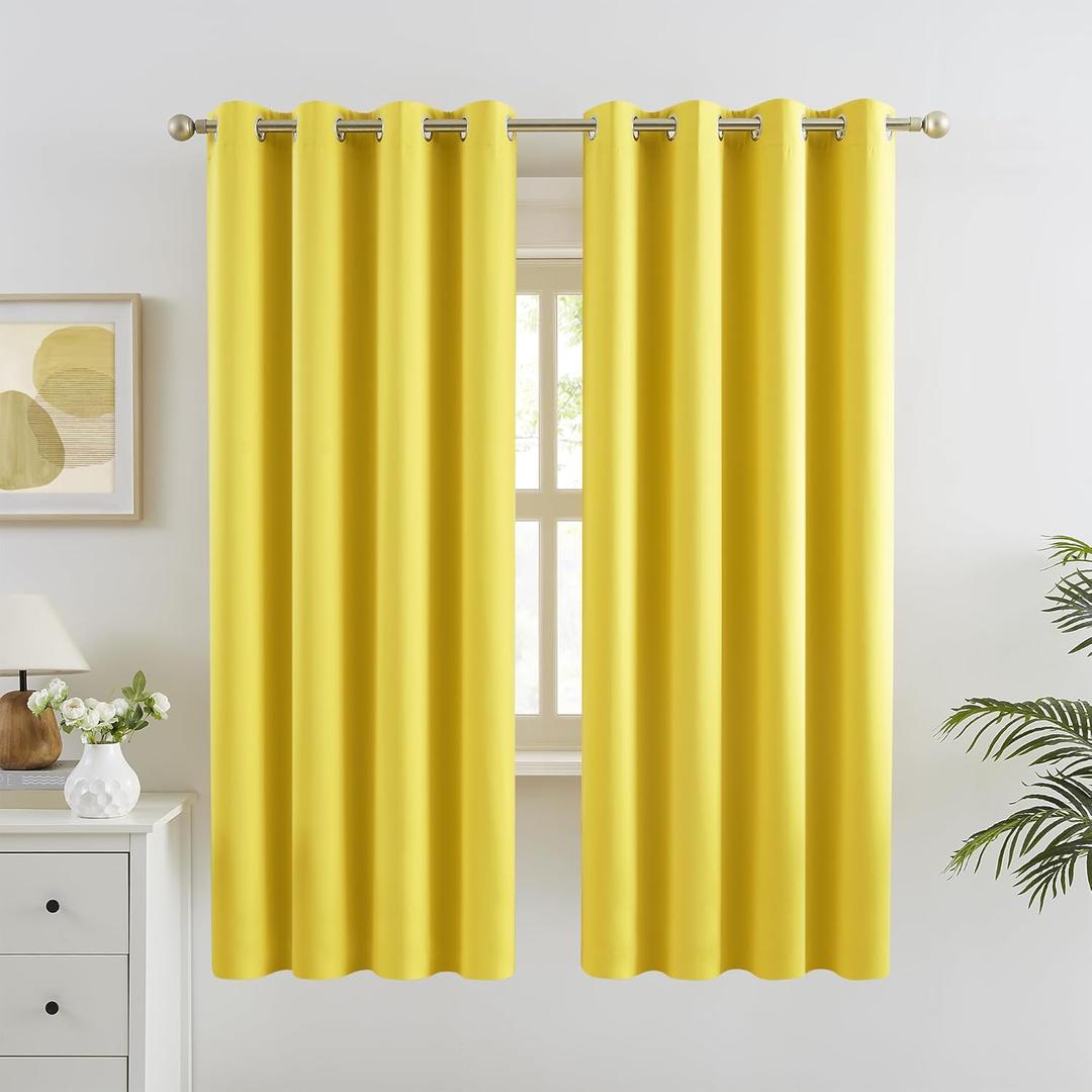 DUALIFE Bright Yellow Blackout Curtains - Room Darkening Drapes for Bedroom Grommet Thermal Insulated Window Curtain Illuminating Yellow (52 Wx 63 L, 2 Panels)