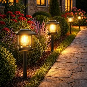 Solar Pathway Lights 14-Pack for for Yard Walkways | IP65 waterproof solar landscape lights. High-efficiency panels provide auto dusk-to-dawn glow for yard and driveway security