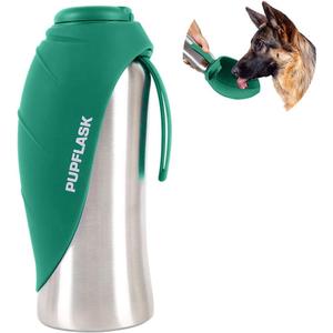 PupFlask Large Dog Water Bottle | 27 or 40 OZ Stainless Steel | Convenient Dog Drink Dispenser | Puppy Travel Water Bowl | Portable Pet Hydration Bottle | Leak Proof | Perfect Size For All Breeds (27 Ounce, Quetzal Green)