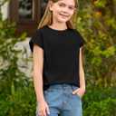 Haloumoning Girls Summer Cap Sleeve Shirts Kids Casual Cute Crewneck Tunic Tops Tees 5-14 Years