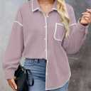 ZESICA Womens Corduroy Shacket Jacket Long Sleeve Button Down Shirt Oversized Blouses Tops with Pockets (Purple, M)