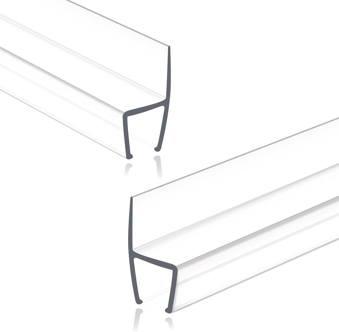 Frameless Shower Door Seal Strip 2 Pack x 39 Inch H for 3/8" Thick Glass Shower Door Side Seal Strip Bottom Seal Door Sweep, Ultra Clear Polycarbonate Stop Showers Leaks Create A Water Barrier