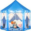 Sumbababy Princess Castle Tent for Girls Fairy Play Tents for Kids Blue Hexagon Playhouse with Fairy Star Lights Toys for Children or Toddlers Indoor or Outdoor Games (Blue Princess Tent)