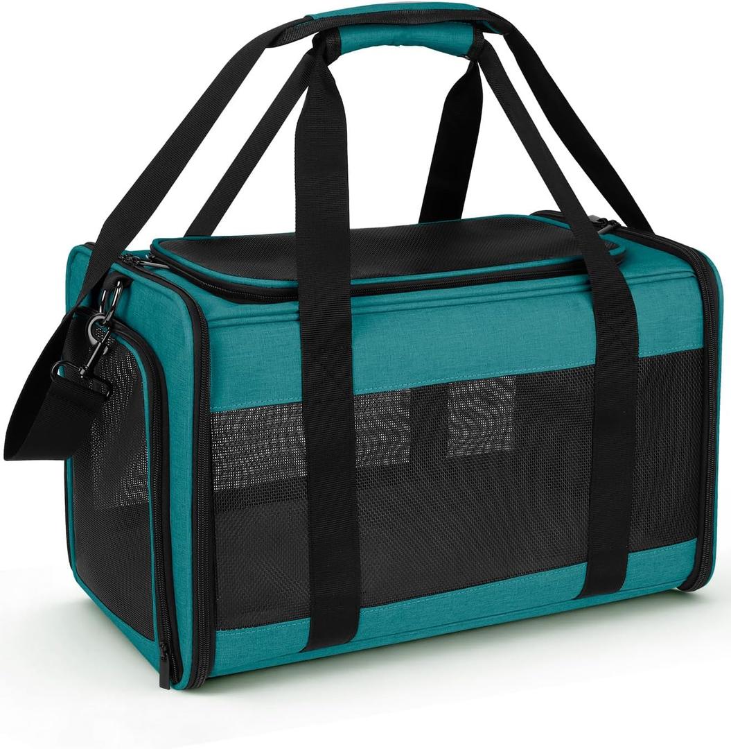 Hipubby Cat Carrier Dog Carrier for Pets Up to 16 Lbs, Soft-Sided Pet Travel Carrier for Cats and Small Dogs, Airline Approved Pet Carrying Case with Shoulder Strap & Removable Mat - Blue
