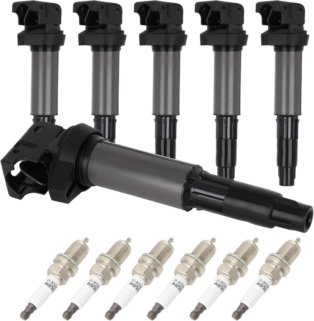 ASAPE Set of 6 Ignition Coil Pack with 6*Spark Plug Fit for 2002-2004 for BMW 320i 2.2L 2003-2005 for BMW 325Ci 2.5L 2003-2005 for BMW 325i 2.5L 2001-2005 for BMW 325xi 2.5L, Replace UF522