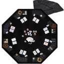 EVIEUN 48" 8-Player Foldable Poker Table Top Black, Casino Texas Hold'em Layout, Portable Anti-Slip Blackjack Poker Table Mat with Carrying Bag for Family Games Casino