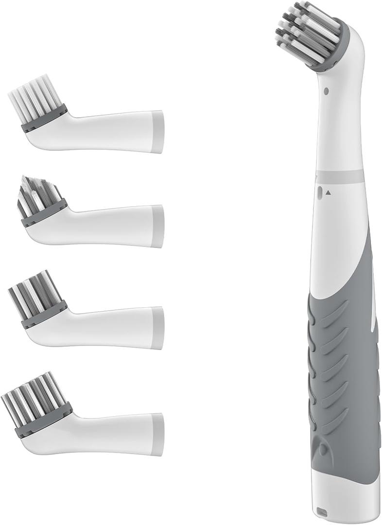 Electric Cleaning Brush with 4 in 1 Multiple Brush Heads, Indoor Household Cordless Motorized Brush for Bathroom Toilet Kitchen Tile Crevice(Grey) (Gray)