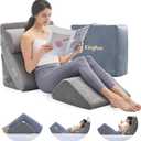 Kingfun 4pcs Orthopedic Bed Wedge Pillow Set for Sleeping, Memory Foam for Sleeping,Breathable Triangle Pillow Wedge, Post Surgery Memory Foam for Back, Leg Pain Relief, Sitting (Grey)