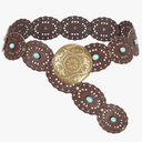Wide Western Disc Belt with Turquoise Women Cowgirl Cowboy Boho Country Leather Belts for Jeans Dress, Width 2.36"