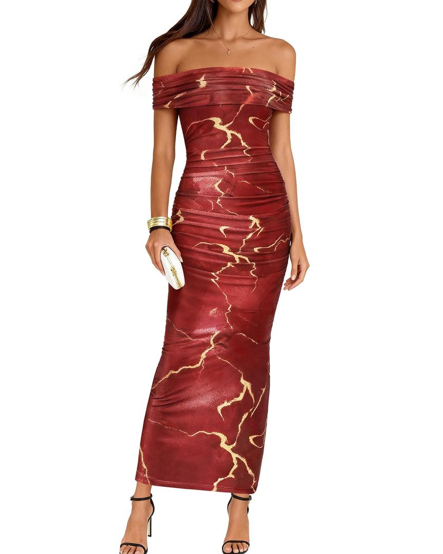 BTFBM Cocktail Dresses for Women 2026 Elegant Classy Off Shoulder Bodycon Mesh Slit Floral Maxi Spring Summer Dress(Floral Wine Red, Small) (S)