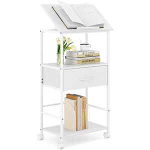HOMEKOKO 3-Tier Bookshelf with Adjustable Flip Top, Living Room Industrial Movable Bookcase, Rustic Book Shelf with Drawer, Wood-Metal Rustic Bookshelves (White)