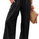 ANRABESS Women Linen Palazzo Pants Summer Boho Wide Leg High Waist Casual Lounge Pant 2025 Beach Travel Vacation Outfits, Size M