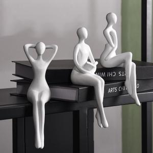 Quoowiit White Thinker Statue Unique Ornament Sculpture, Art Modern Home Decor Accents Bookshelf Decor, Creative Table Decorations for Living Room Desk 3 Piece