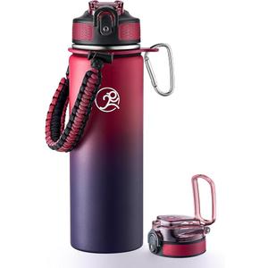 OSWAG Insulated Sports Water Bottle, 24oz 2 Lids(with Straw/No Straw), Stainless Steel Water Bottles with Paracord Handle, Insulated Bottle with Double-Wall Vacuum Insulation
