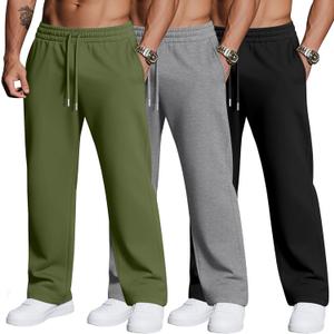 3 Pack Men's Big and Tall Sweatpants Athletic Workout Lounge Pants Plus Size Drawstring Joggers with 3 Pockets (X-Large, Black, Gray, Green)