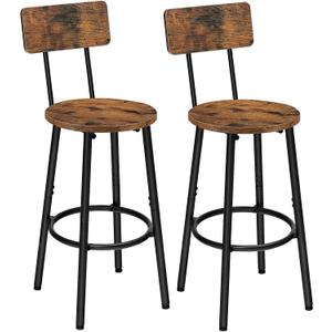 HOOBRO Bar Stools,Set of 2 Round Bar Chairs with Back,25.2" Bar Chairs for Kitchen Island, Dining Room,Counter Height Bar Stools, Easy to Assemble, Rustic Brown and Black BF32BY01G2, 12.6"d X 12.6"w X 36.6"h