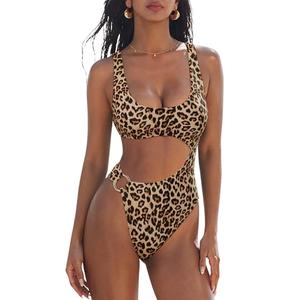 SUUKSESS Women Sexy One Piece Tummy Control Swimsuit Cutout Backless Slimming Swimwear 2025 Cheeky Side O-Ring Bathing Suit (Leopard,Small)