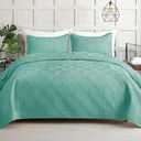 Whale Flotilla Elegant Extra Soft Quilt Set Twin Size, 2-Piece Lightweight Modern Geometric XL Twin Quilt Bedding Sets Bedspread Coverlet for All Seasons, Turquoise (Twin(68"x88"))