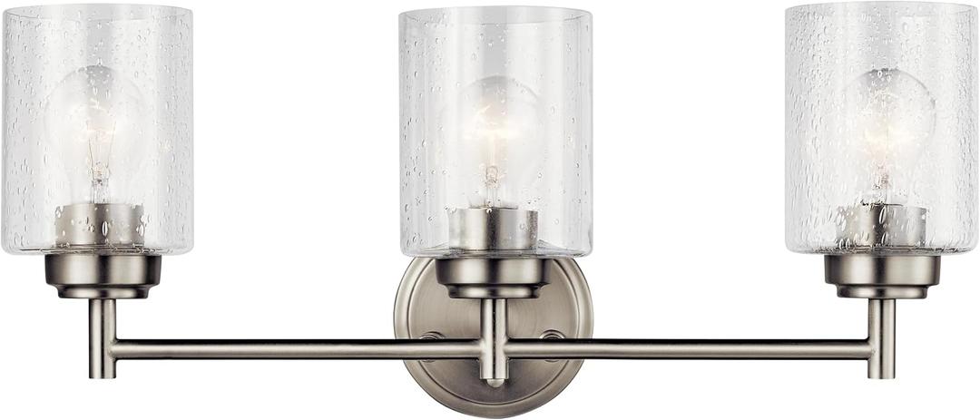 Kichler Winslow 21.5" Vanity Light in Brushed Nickel, 3-Light Transitional Bathroom Light with Clear Seeded Glass. (21.5" W x 9.25" H), 45886NI