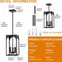 3 Lights E12 Outdoor Pendant Lighting Fixture in Black Finish Finish, Farmhouse Hanging Lantern Chandelier with Clear Glass Shade for Porch Entryway Hallway