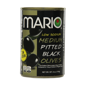 Mario Camacho Foods Low Sodium Black Olives, Medium Pitted, 6.0 Ounce, Best By: 01/16/2026