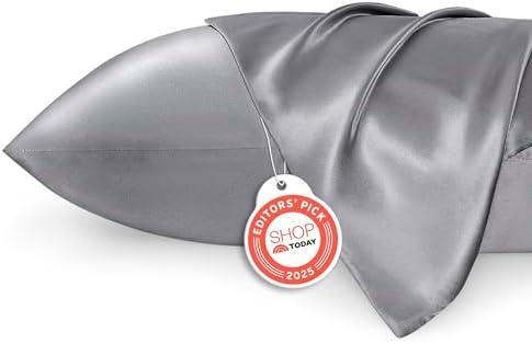Bedsure Satin Pillowcases, Similar to Silk Pillowcase 2 Pack,Cooling Pillow Case for Sleeping Women with Envelope Closure, Gifts for Women Men, Dark Grey, Queen Size, 20x30 Inches, 2pcs