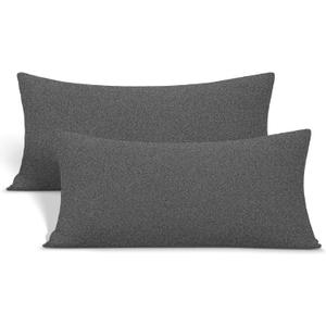 2-Pack Stretch Pillow Cases - Jersey Knit & Ultra Soft Envelope Closure Pillowcases T-Shirt Like Microfiber Blend - Suitable for Queen or Standard Size Set of 2, Hemp Gray
